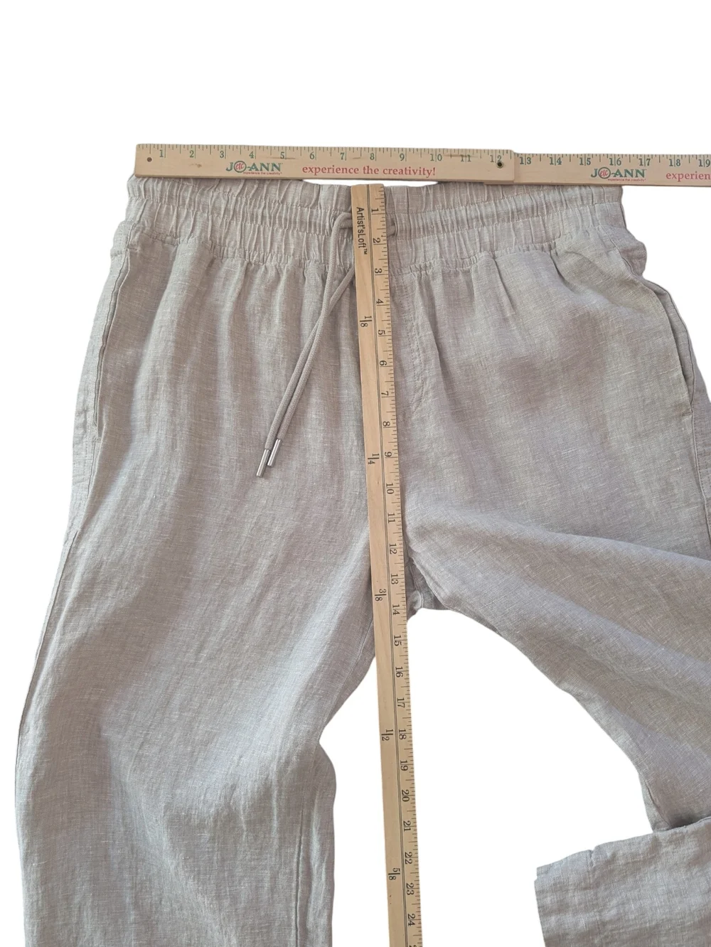 Quince 100% Linen Wide Leg Elastic Drawstring Pants Beige/Natural Flax Sz L